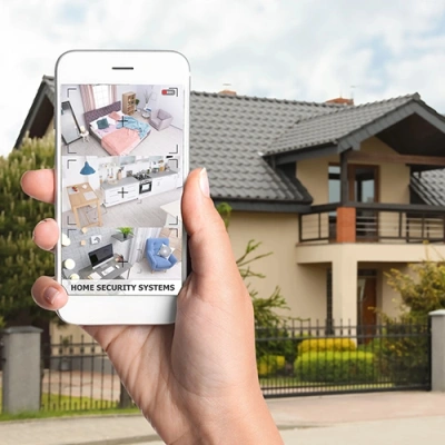Logan vivint phone display of cctv live feed in front of a house